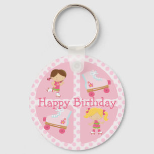 Porte-clés Anniversaire carré de Rollerskating du rose quatr