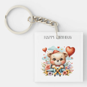 Porte-clés Anniversaire Pilote Ours en Peluche