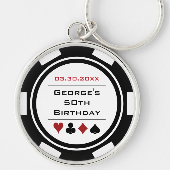 Porte-clés Anniversaire Poker Chip Casino Thème Noir Blanc (Devant)