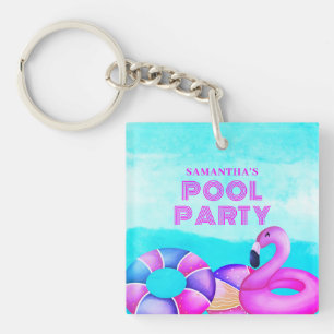 Porte-clés Anniversaire Pool Party Flamant rose rose Acryliqu
