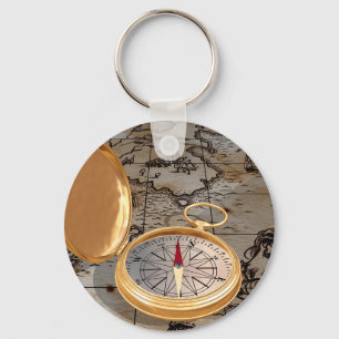 Porte-clés Antique Compass On A Map Keychain