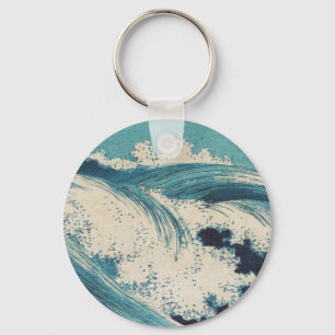 Porte-clés Antique Japonais Bleu Vagues Océan Imprimer