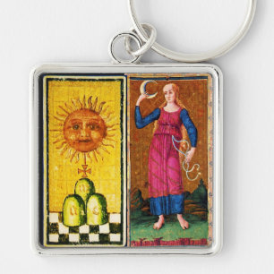 PORTE-CLÉS ANTIQUE RENAISSANCE TAROTS  /THE SUN AND THE MOON