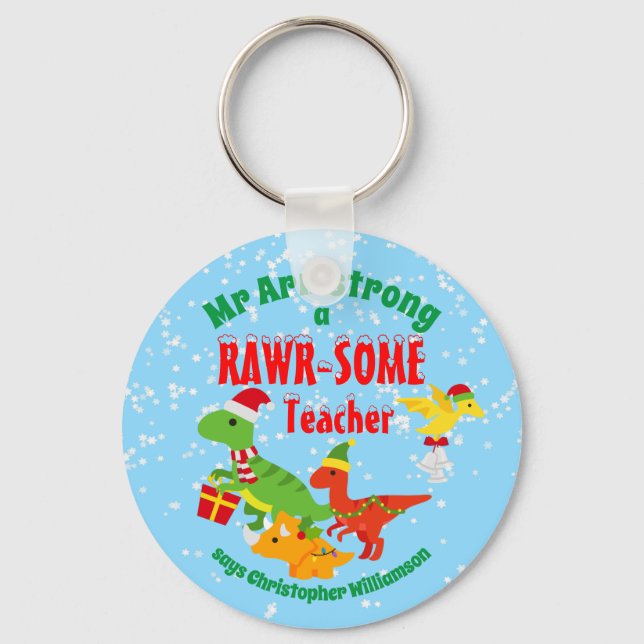 Porte-clés Appréciation de l'enseignant de Noël Enfants Dinos (Recto)