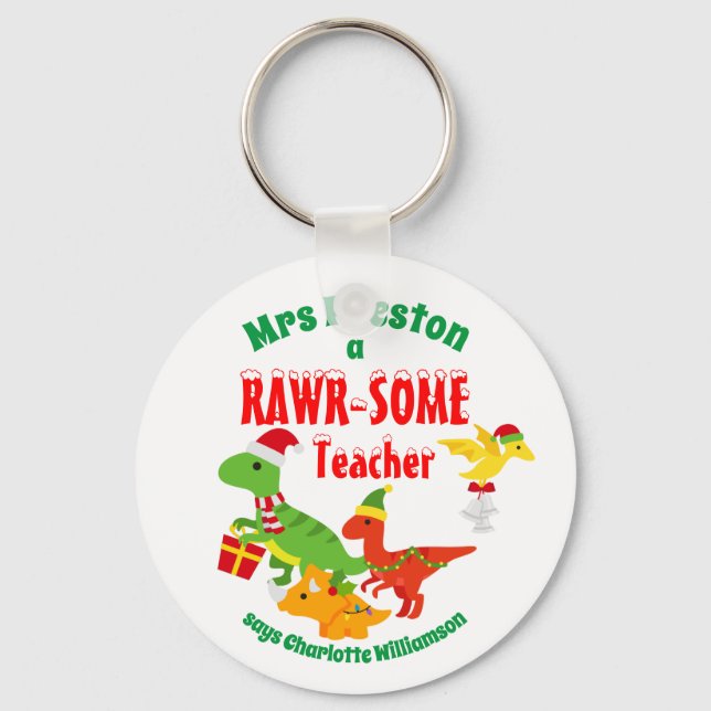 Porte-clés Appréciation de l'enseignant de Noël Enfants Dinos (Recto)
