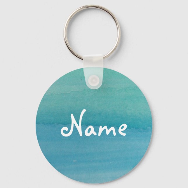 Porte-clés Aqua bleu aquarelle porte - clé avec nom personnal (Recto)