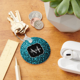 Porte-clés Aqua bleu brillant faux paillettes scintillent Mon