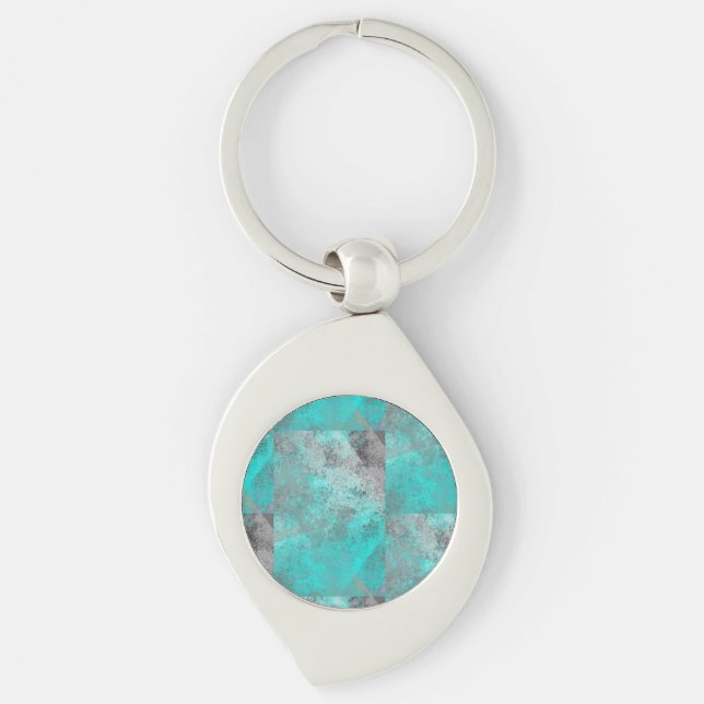 Porte-clés Aqua bleu turquoise et pierre grise (Devant)