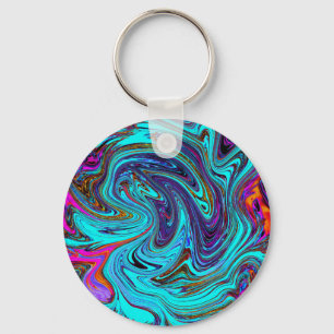 Porte-clés Aqua Blue and Black Groovy Abstract Retro Art