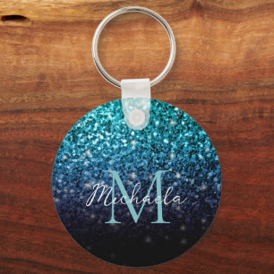Porte-clés Aqua blue Ombre fausse parties scintillant scintil