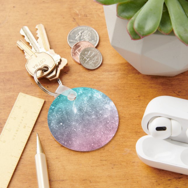 Porte-clés Aqua blue Pink ombre mer galaxie abstraite (Bureau)