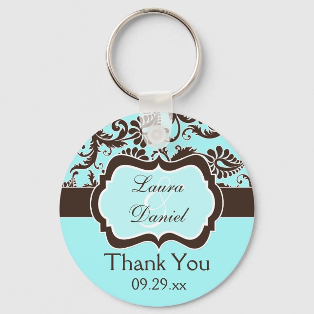 Porte-clés Aqua, Brown, Mariage damassé Blanc Favoriser Porte (Recto)