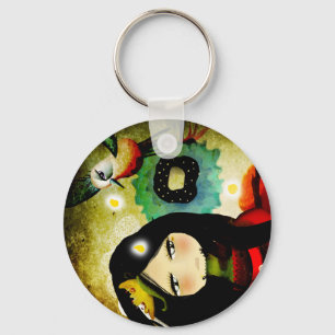 Porte-clés Aqua coquelicot bleu foncé fleur d'oiseau stylis