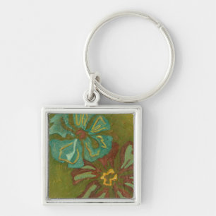 Porte-clés Aqua et fleurs oranges brûlées sur l'arrière -