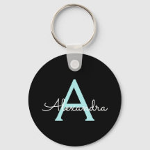 Aqua Teal Blue Script Girly Monogram