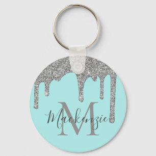 Porte-clés Aqua Turquoise Silver Éperche Parties scintillant 