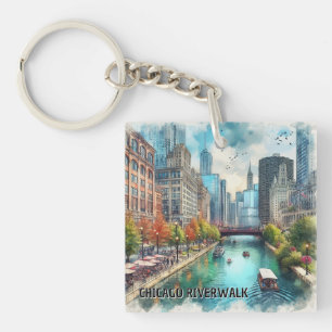 Porte-clés aquarelle acrylique de Chicago