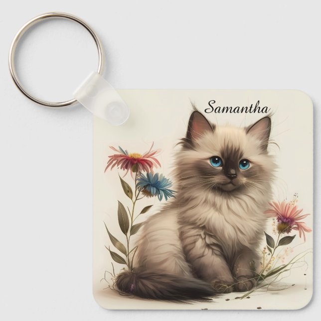 Porte-clés Aquarelle adorable Birman Kitten (Recto)