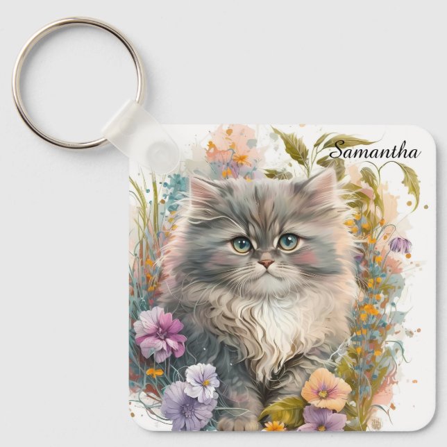 Porte-clés Aquarelle adorable Chaton persan (Recto)