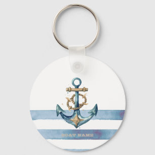 Porte-clés Aquarelle Ancre marine Bleu clair rayures