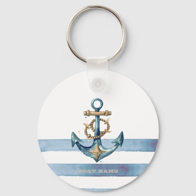 Porte-clés Aquarelle Ancre marine Bleu clair rayures (Recto)