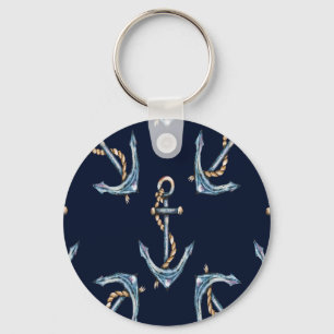 Porte-clés Aquarelle Ancres Bleu marine