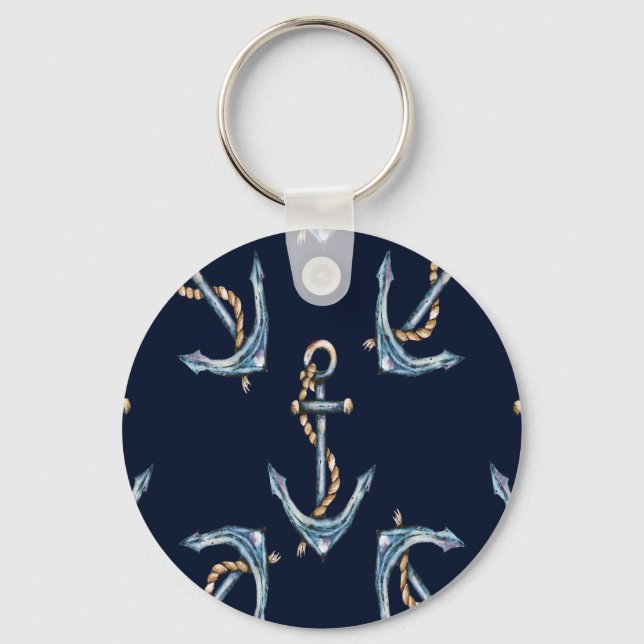 Porte-clés Aquarelle Ancres Bleu marine (Recto)
