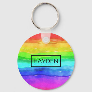 Porte-clés Aquarelle arc-en-ciel rayures personnalisées