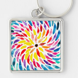 Porte-clés Aquarelle arc-en-ciel spirale abstraite