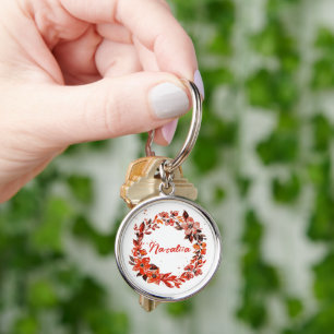 Porte-clés Aquarelle Automne Florales Nom personnalisé