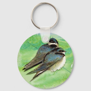 Porte-clés Aquarelle Avalière Oiseau Couple Nature Art