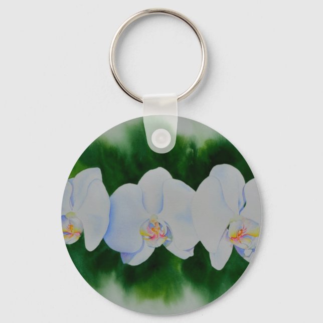 Porte-clés Aquarelle blanc Orchidées (Recto)