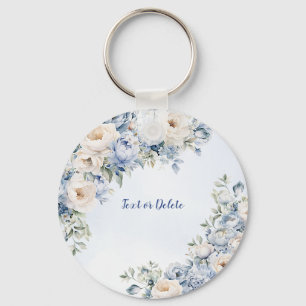 Porte-clés Aquarelle bleu Dusty Fleurs d'ivoire Feuille
