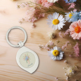 Porte-clés Aquarelle bleu Floral Croix personnalisée