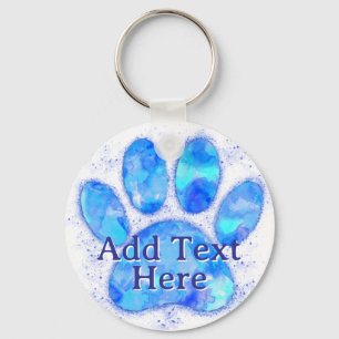 Porte-clés Aquarelle bleue Chien Empreinte de patte personnal