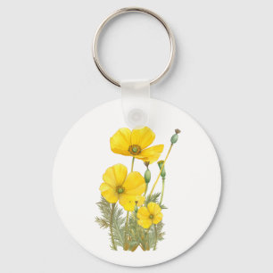 Porte-clés Aquarelle Californie Populaire Fleur Jaune