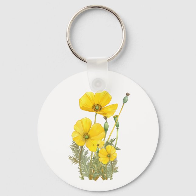 Porte-clés Aquarelle Californie Populaire Fleur Jaune (Recto)