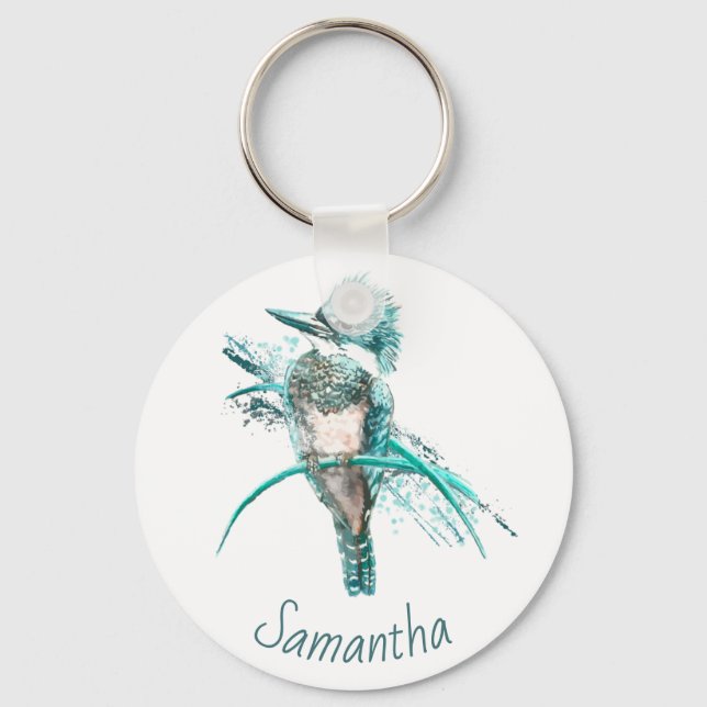 Porte-clés Aquarelle Ceinturée Kingfisher Bird Animal Custom (Recto)