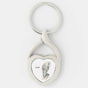 Porte-clés Aquarelle Chouette Oiseau Nature Art Nom personnal