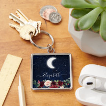Aquarelle Ciel Céleste Lune Étoiles Floral