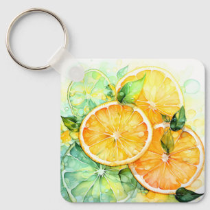 Porte-clés Aquarelle Citron Orange Citron Vert Botanique Cuis