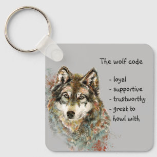 Porte-clés Aquarelle Code Loup Citation, Loups Nom personnali
