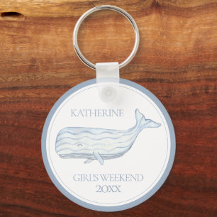 Porte-clés Aquarelle côtière Baleine bleue Personnalisée