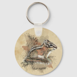 Porte-clés Aquarelle Cute Little Chipmunk Animal Wildlife