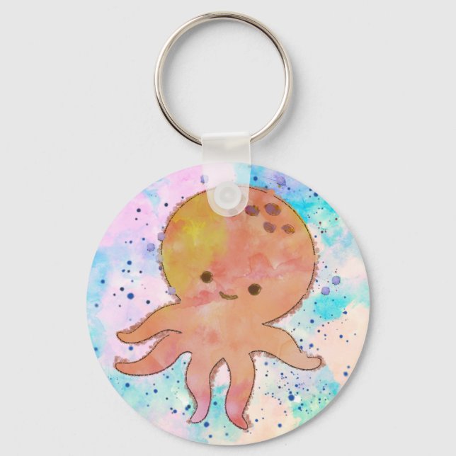 Porte-clés Aquarelle de caricature de poulpe mignonne (Recto)