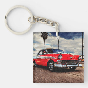 Porte-clés Aquarelle de Chevrolet Bel Air 1956