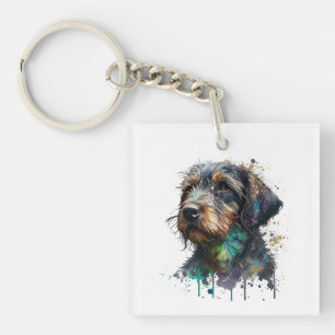 Porte-clés Aquarelle de chiot à poils durs Dachshund