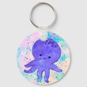 Porte-clés Aquarelle de dessin bleu octopus