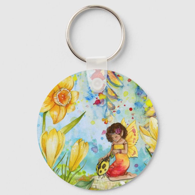 Porte-clés Aquarelle de fée illustration fantaisie (Recto)