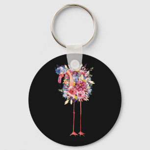 Porte-clés Aquarelle de Flamant rose rose Fleurs hawaïennes 